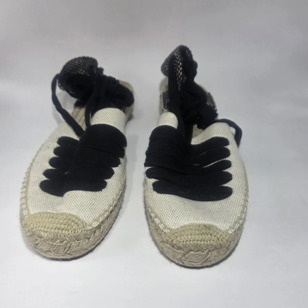 J.Crew Espadrille Lace Up Sandals Beige Black Size 11 New Without Box